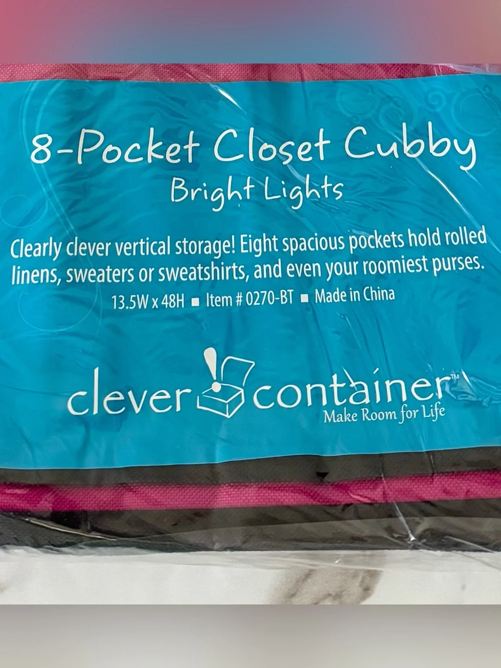 2Pcs Teal Fuchsia Hanging 2 Sided 8 Clear Pocket Closet Cubby Storage Organizer